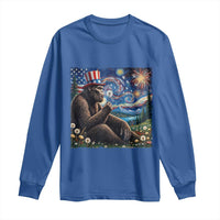 Bigfoot Blowing Dandelion Long Sleeve Shirt Sasquatch Van Gogh Starry Night 4th of July