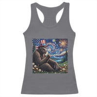 Bigfoot Blowing Dandelion Racerback Tank Top Sasquatch Van Gogh Starry Night 4th of July