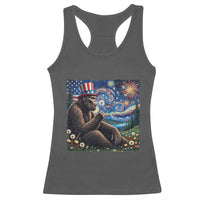 Bigfoot Blowing Dandelion Racerback Tank Top Sasquatch Van Gogh Starry Night 4th of July