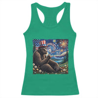 Bigfoot Blowing Dandelion Racerback Tank Top Sasquatch Van Gogh Starry Night 4th of July