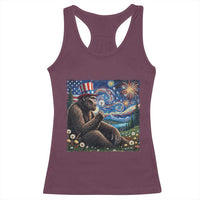 Bigfoot Blowing Dandelion Racerback Tank Top Sasquatch Van Gogh Starry Night 4th of July
