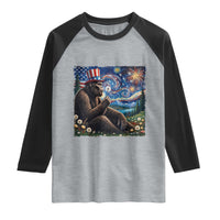 Bigfoot Blowing Dandelion Raglan Shirt Sasquatch Van Gogh Starry Night 4th of July