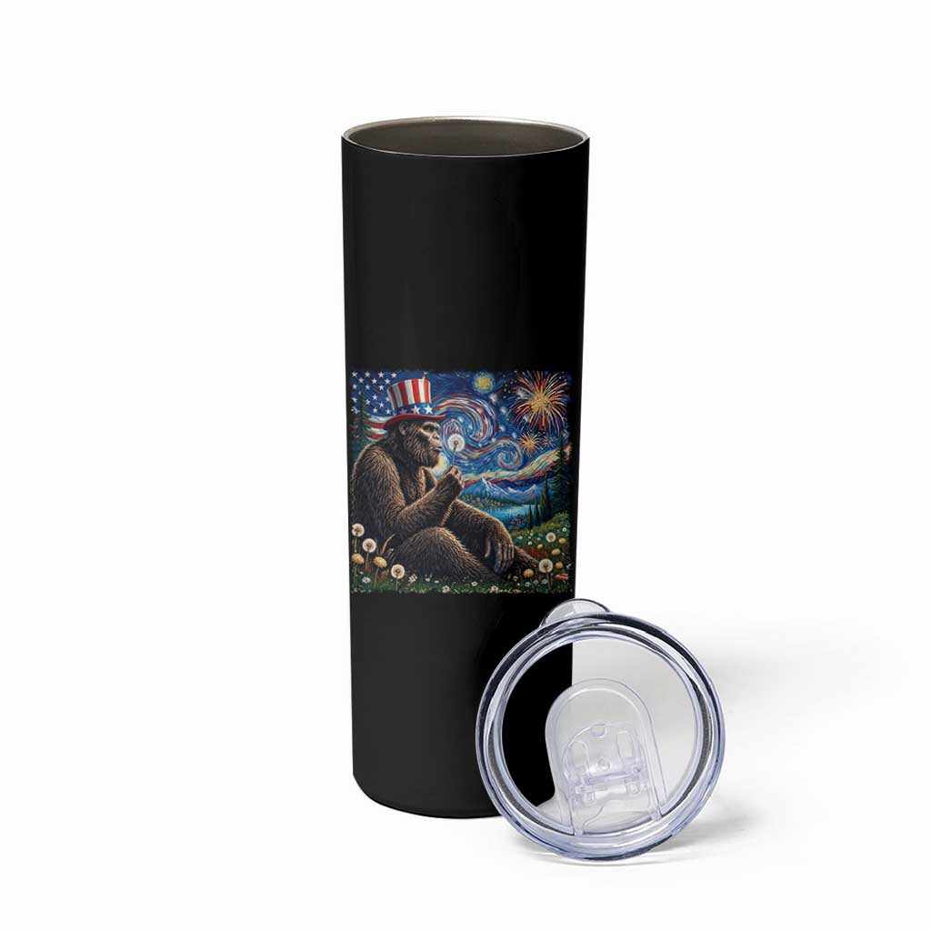Bigfoot Blowing Dandelion Skinny Tumbler Sasquatch Van Gogh Starry Night 4th of July