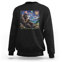 Bigfoot Blowing Dandelion Sweatshirt Sasquatch Van Gogh Starry Night 4th of July