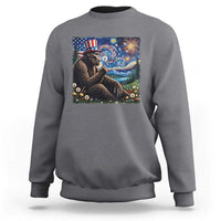 Bigfoot Blowing Dandelion Sweatshirt Sasquatch Van Gogh Starry Night 4th of July