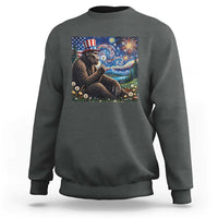 Bigfoot Blowing Dandelion Sweatshirt Sasquatch Van Gogh Starry Night 4th of July
