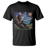 Bigfoot Blowing Dandelion T Shirt Sasquatch Van Gogh Starry Night 4th of July