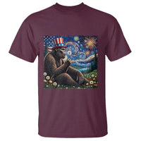 Bigfoot Blowing Dandelion T Shirt Sasquatch Van Gogh Starry Night 4th of July