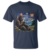 Bigfoot Blowing Dandelion T Shirt Sasquatch Van Gogh Starry Night 4th of July