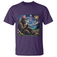 Bigfoot Blowing Dandelion T Shirt Sasquatch Van Gogh Starry Night 4th of July