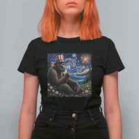 Bigfoot Blowing Dandelion T Shirt For Women Sasquatch Van Gogh Starry Night 4th of July