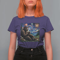 Bigfoot Blowing Dandelion T Shirt For Women Sasquatch Van Gogh Starry Night 4th of July