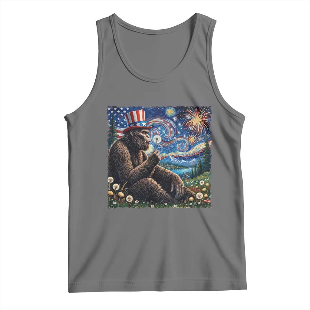 Bigfoot Blowing Dandelion Tank Top Sasquatch Van Gogh Starry Night 4th of July