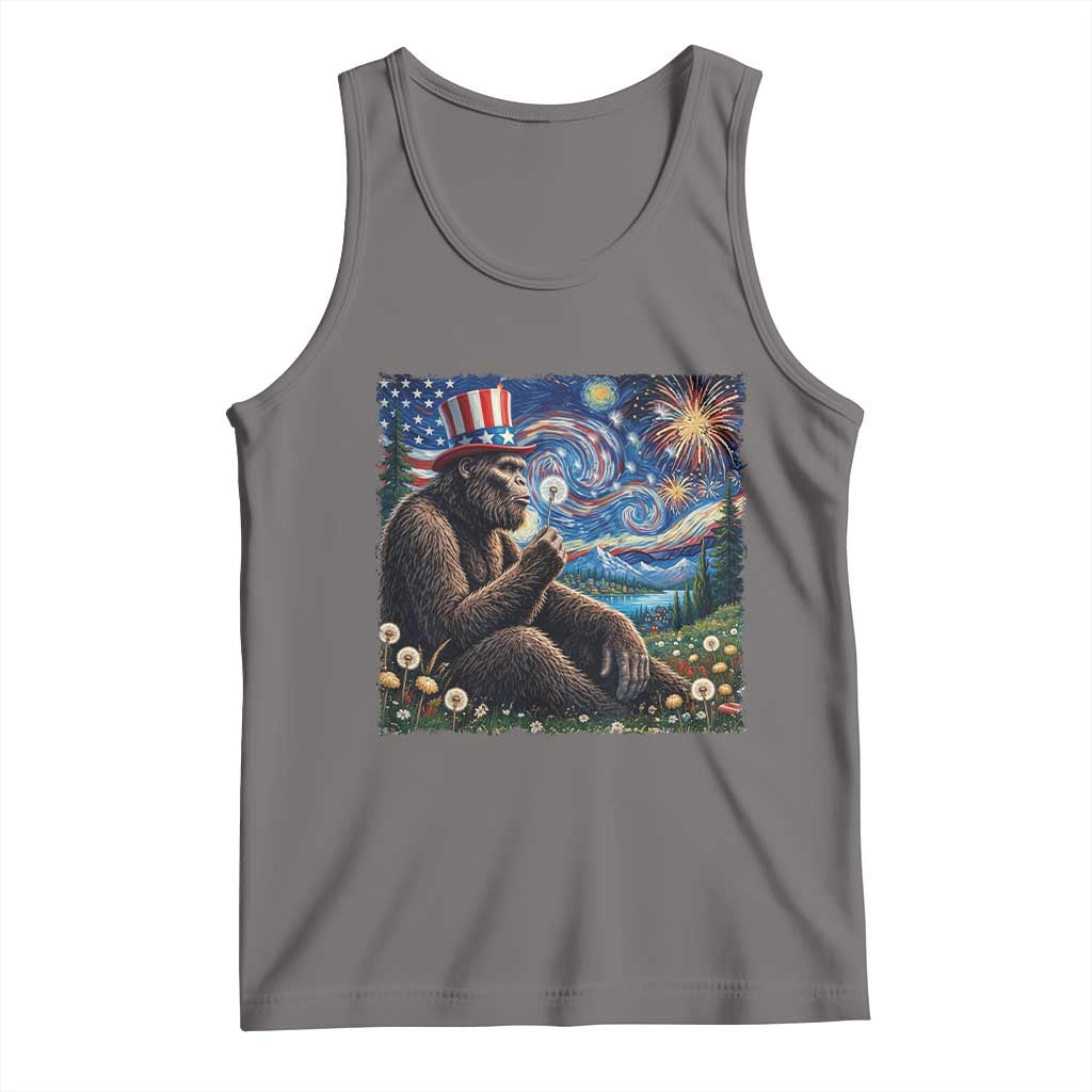 Bigfoot Blowing Dandelion Tank Top Sasquatch Van Gogh Starry Night 4th of July