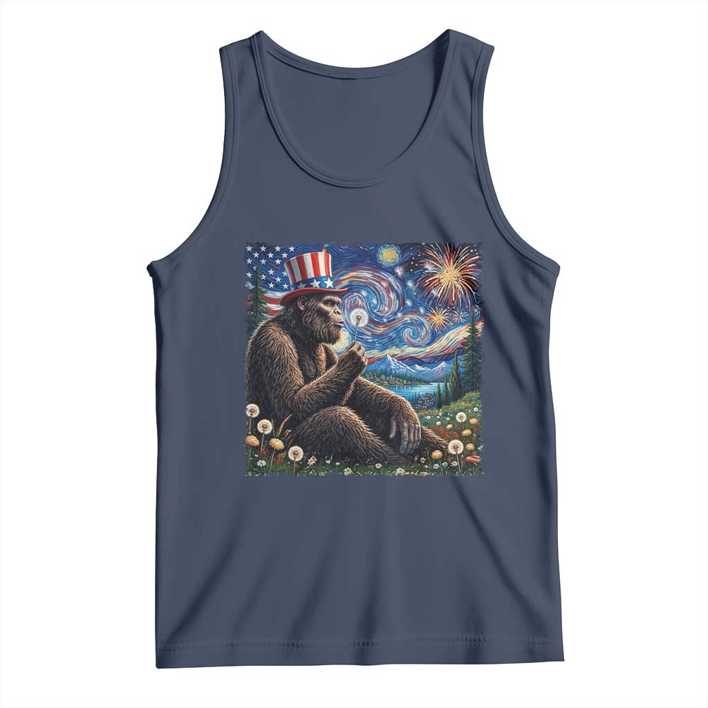 Bigfoot Blowing Dandelion Tank Top Sasquatch Van Gogh Starry Night 4th of July
