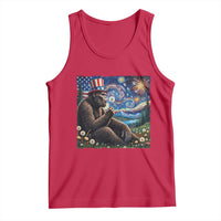 Bigfoot Blowing Dandelion Tank Top Sasquatch Van Gogh Starry Night 4th of July
