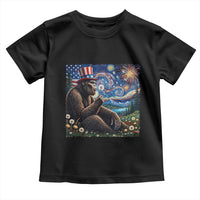 Bigfoot Blowing Dandelion Toddler T Shirt Sasquatch Van Gogh Starry Night 4th of July