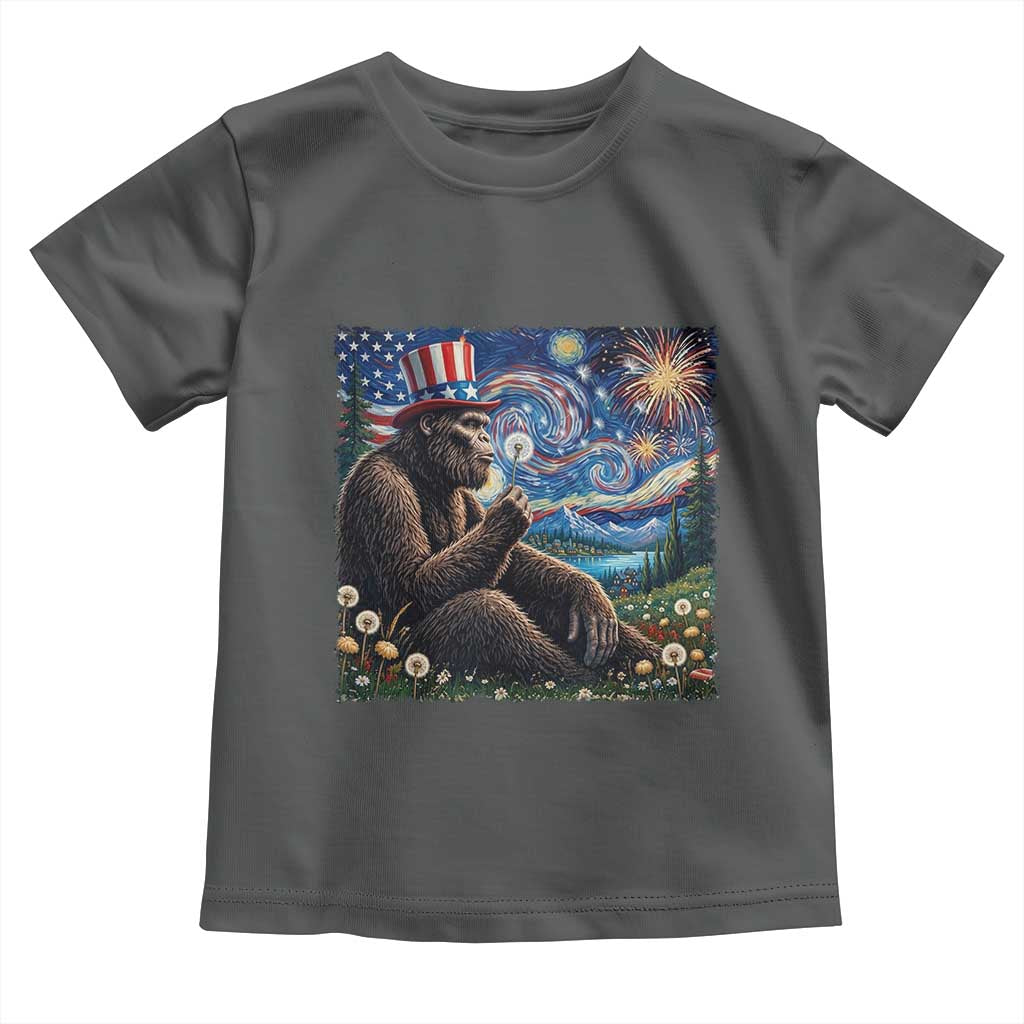 Bigfoot Blowing Dandelion Toddler T Shirt Sasquatch Van Gogh Starry Night 4th of July
