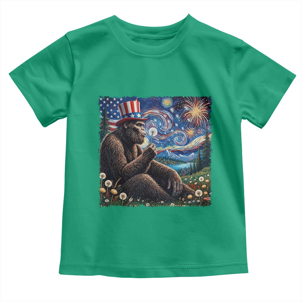 Bigfoot Blowing Dandelion Toddler T Shirt Sasquatch Van Gogh Starry Night 4th of July