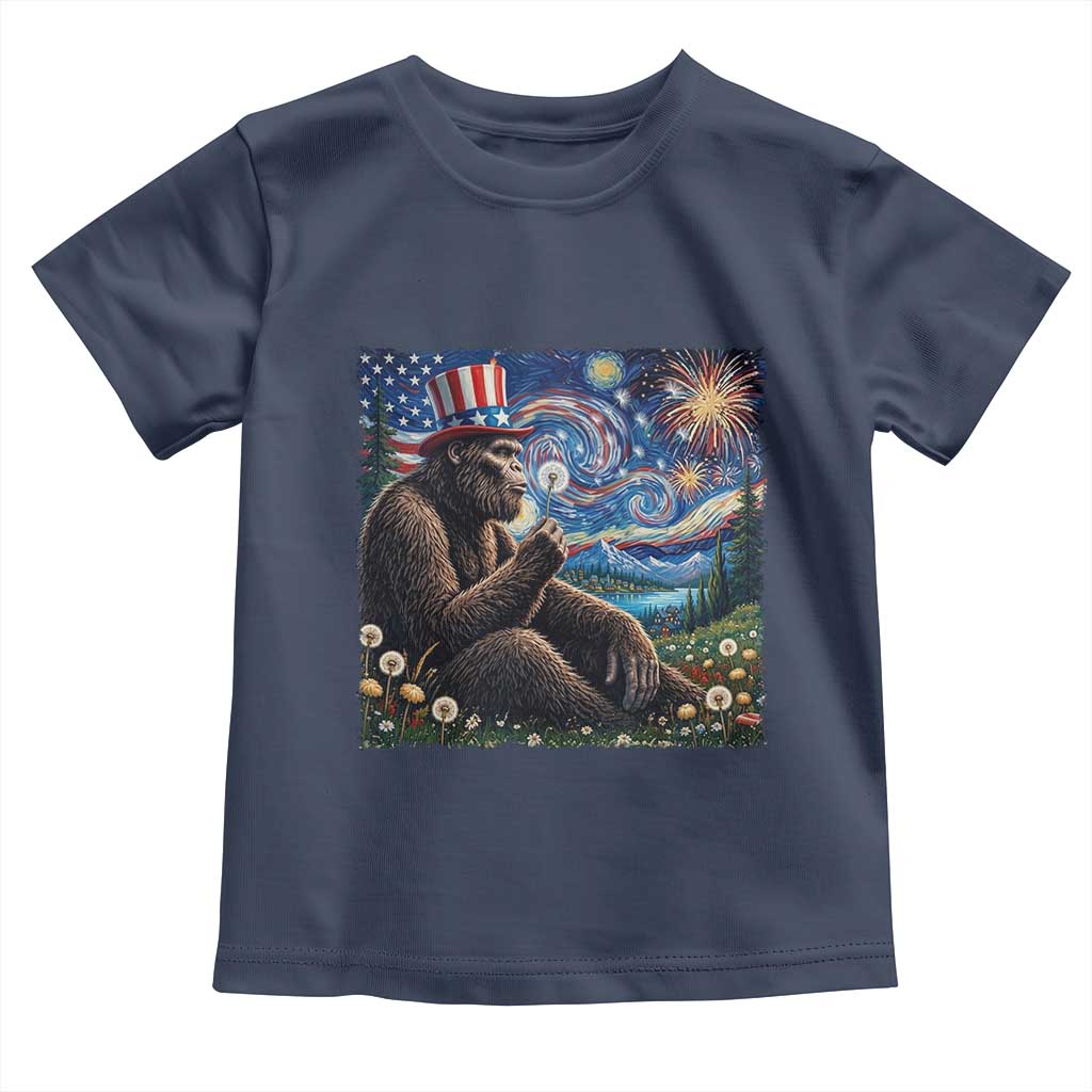 Bigfoot Blowing Dandelion Toddler T Shirt Sasquatch Van Gogh Starry Night 4th of July
