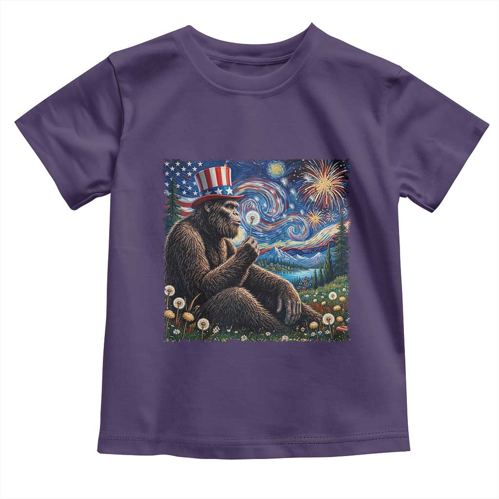 Bigfoot Blowing Dandelion Toddler T Shirt Sasquatch Van Gogh Starry Night 4th of July