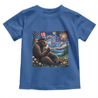 Bigfoot Blowing Dandelion Toddler T Shirt Sasquatch Van Gogh Starry Night 4th of July