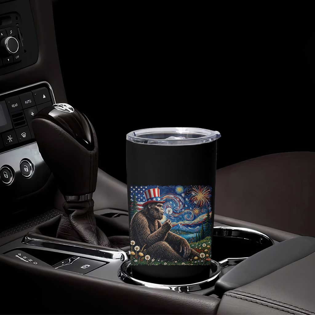 Bigfoot Blowing Dandelion Tumbler Cup Sasquatch Van Gogh Starry Night 4th of July