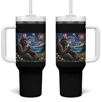 Bigfoot Blowing Dandelion Tumbler With Handle Sasquatch Van Gogh Starry Night 4th of July