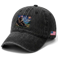 Bigfoot Blowing Dandelion Washed Cotton Baseball Cap Sasquatch Van Gogh Starry Night 4th of July