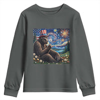 Bigfoot Blowing Dandelion Youth Sweatshirt Sasquatch Van Gogh Starry Night 4th of July