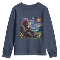 Bigfoot Blowing Dandelion Youth Sweatshirt Sasquatch Van Gogh Starry Night 4th of July
