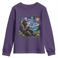 Bigfoot Blowing Dandelion Youth Sweatshirt Sasquatch Van Gogh Starry Night 4th of July