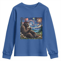 Bigfoot Blowing Dandelion Youth Sweatshirt Sasquatch Van Gogh Starry Night 4th of July