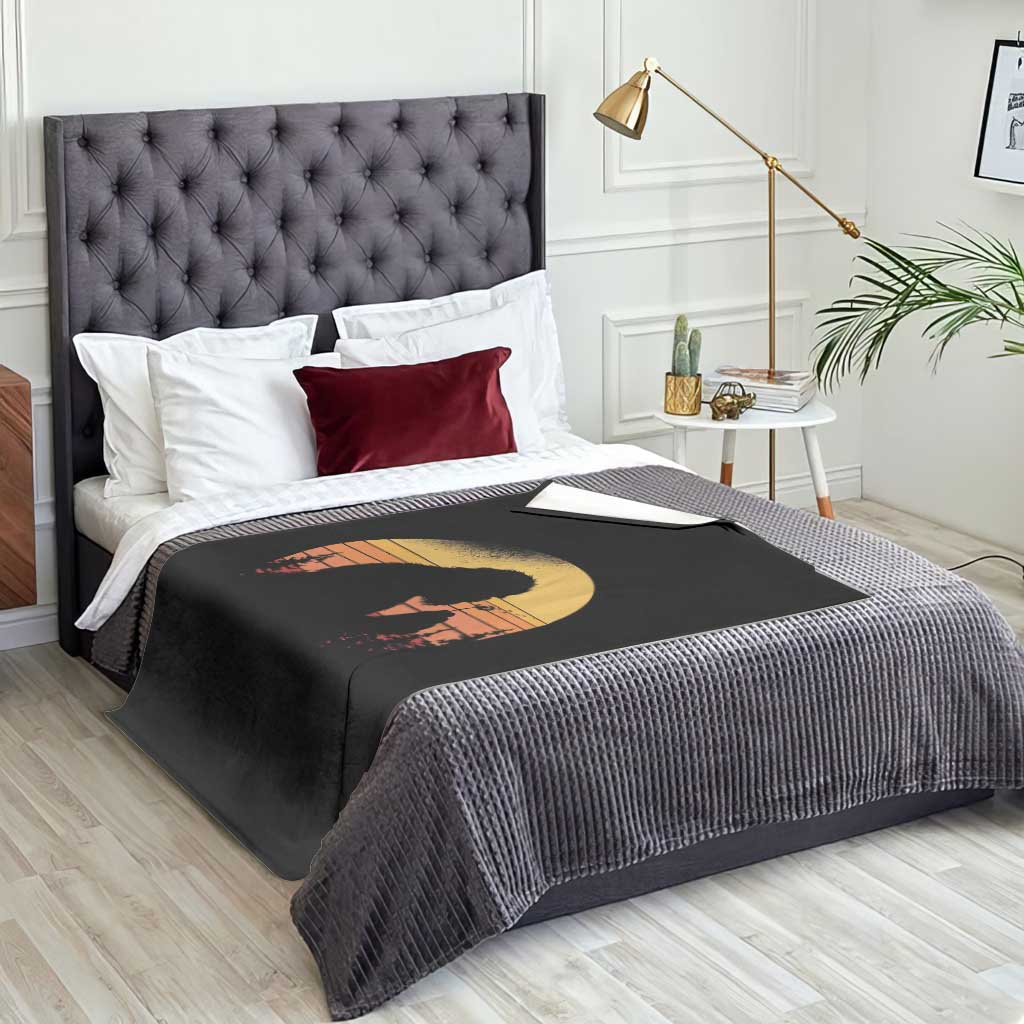 Bigfoot Blowing Dandelion Throw Blanket Retro Sunset Forest