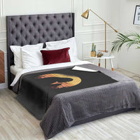 Bigfoot Blowing Dandelion Throw Blanket Retro Sunset Forest
