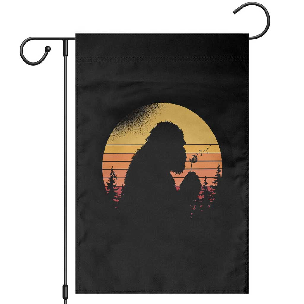 Bigfoot Blowing Dandelion Garden Flag Retro Sunset Forest