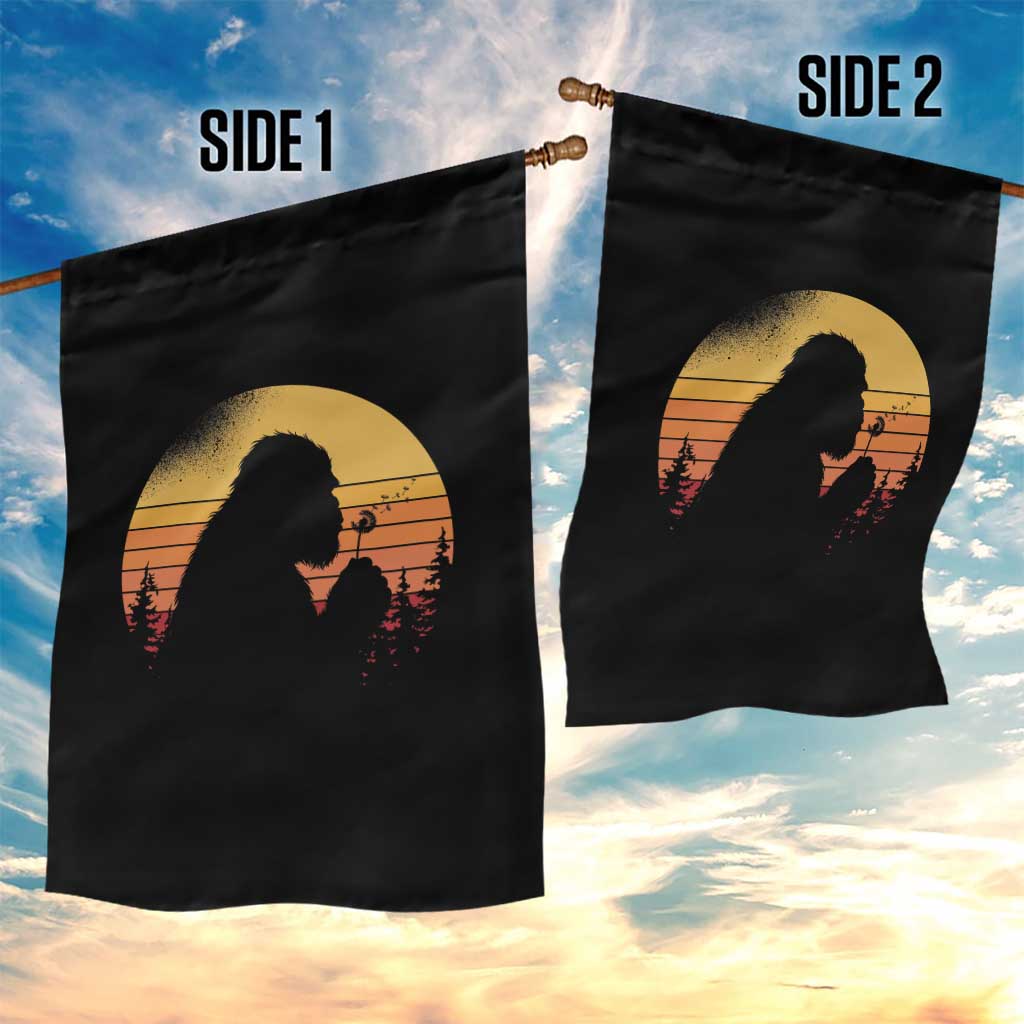 Bigfoot Blowing Dandelion Garden Flag Retro Sunset Forest
