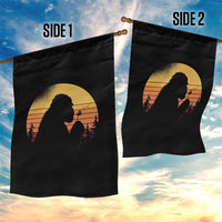 Bigfoot Blowing Dandelion Garden Flag Retro Sunset Forest