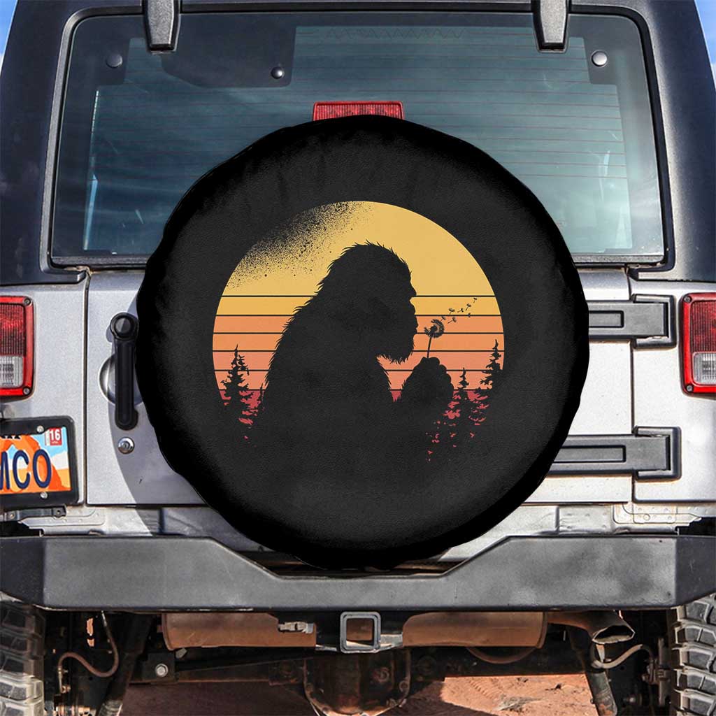 Bigfoot Blowing Dandelion Spare Tire Cover Retro Sunset Forest
