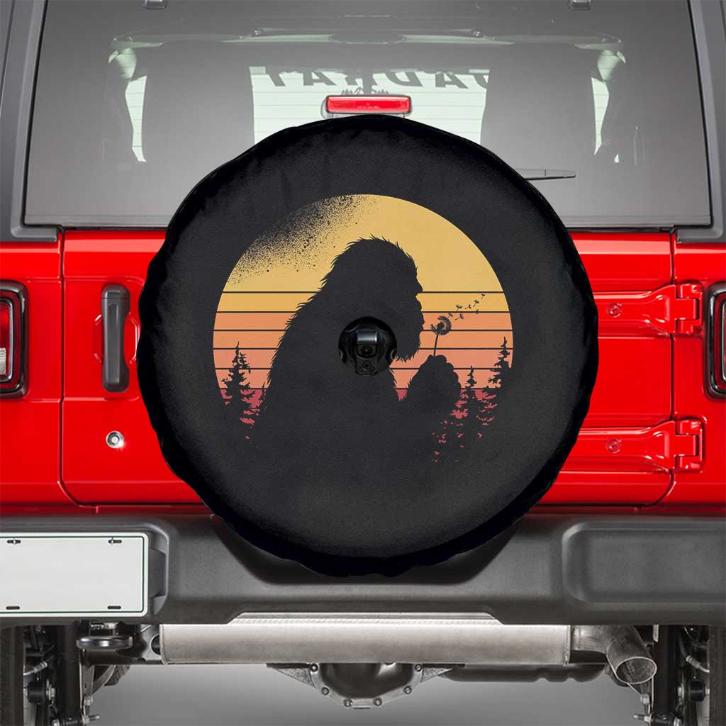 Bigfoot Blowing Dandelion Spare Tire Cover Retro Sunset Forest