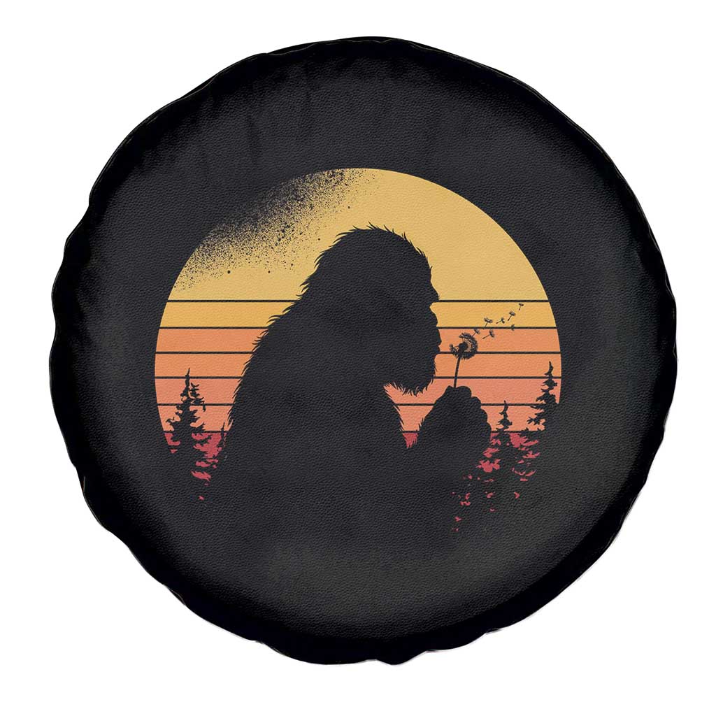 Bigfoot Blowing Dandelion Spare Tire Cover Retro Sunset Forest