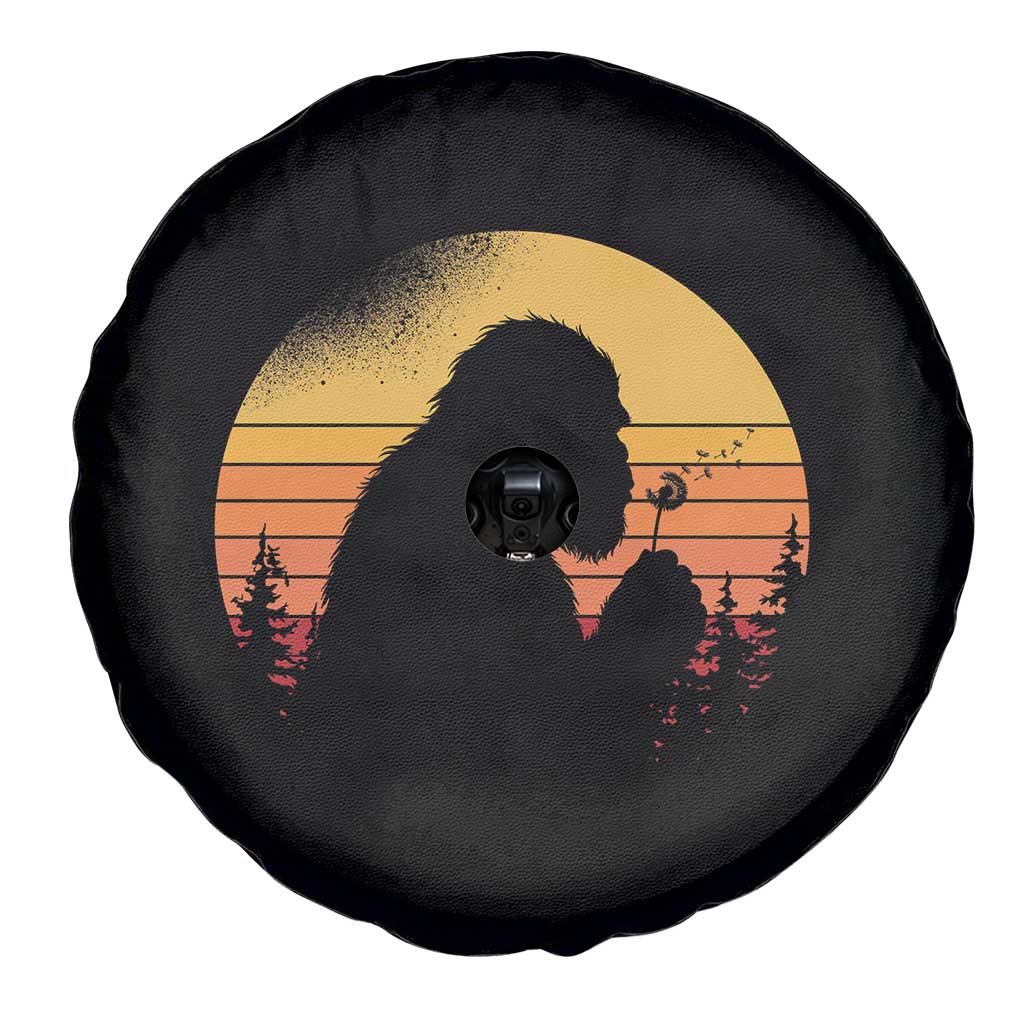Bigfoot Blowing Dandelion Spare Tire Cover Retro Sunset Forest