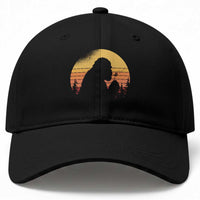 Bigfoot Blowing Dandelion Baseball Cap Retro Sunset Forest