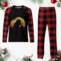 Bigfoot Blowing Dandelion Plaid Pajama Set Retro Sunset Forest