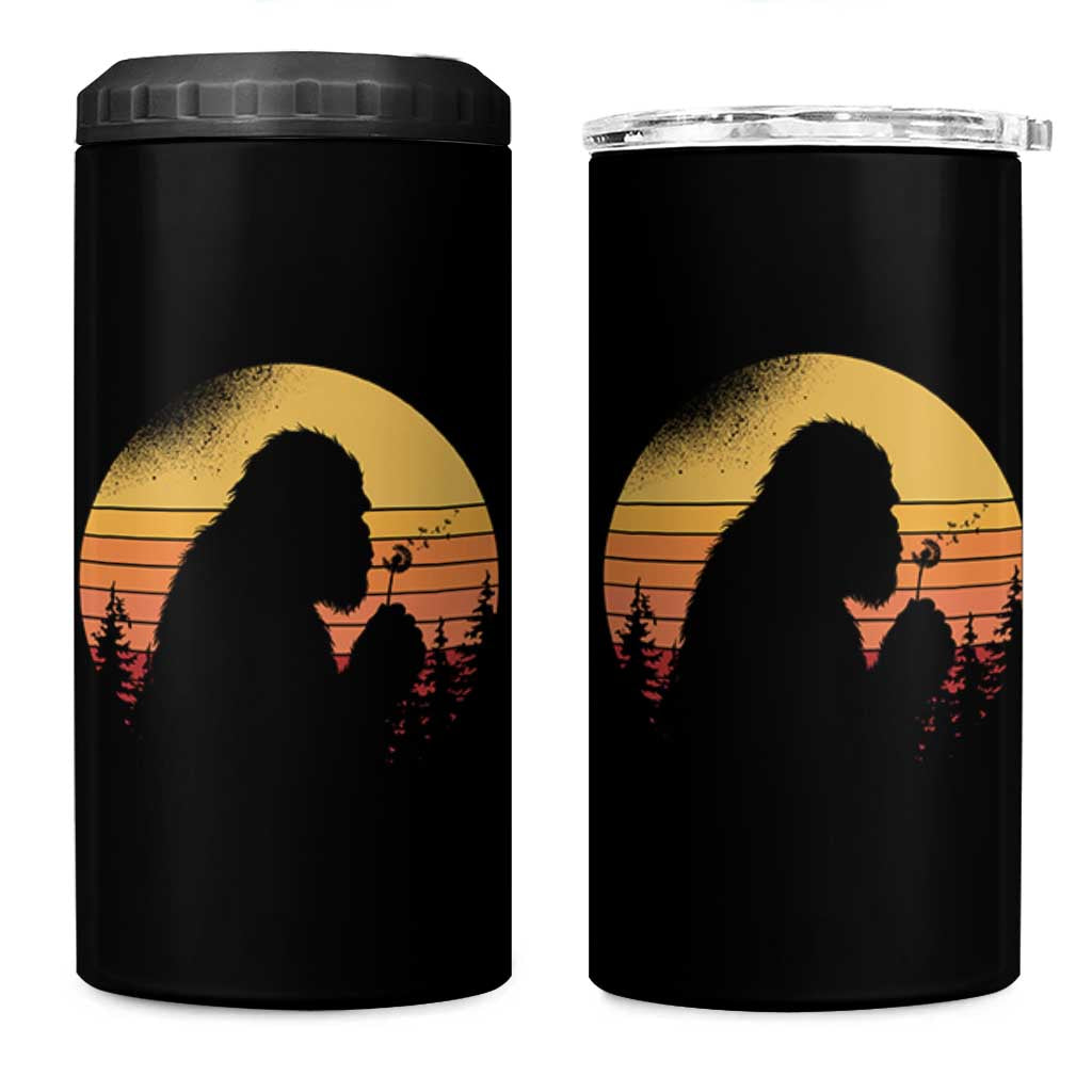 Bigfoot Blowing Dandelion 4 in 1 Can Cooler Tumbler Retro Sunset Forest