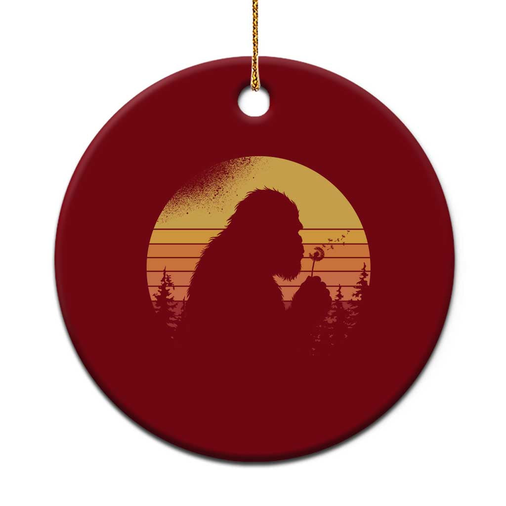 Bigfoot Blowing Dandelion Ceramic Ornament Retro Sunset Forest