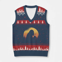Bigfoot Blowing Dandelion V-Neck Knit Sweater Vest Retro Sunset Forest
