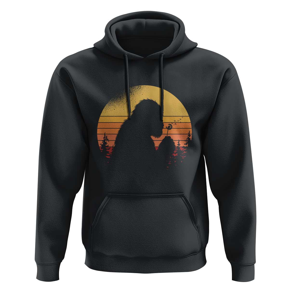 Bigfoot Blowing Dandelion Hoodie Retro Sunset Forest
