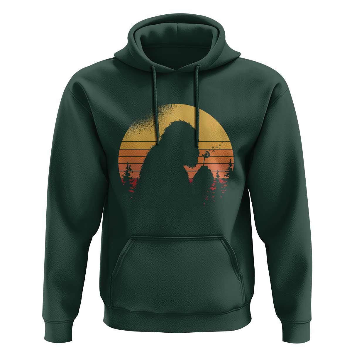 Bigfoot Blowing Dandelion Hoodie Retro Sunset Forest