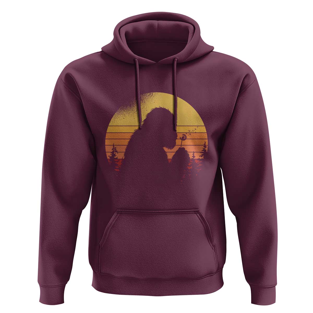 Bigfoot Blowing Dandelion Hoodie Retro Sunset Forest